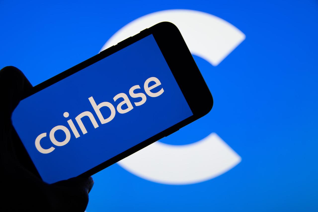 Coinbase cryptocurrency stock market name and printed circuit board on ... Coinbase cryptocurrency stock market name and printed circuit board on ...